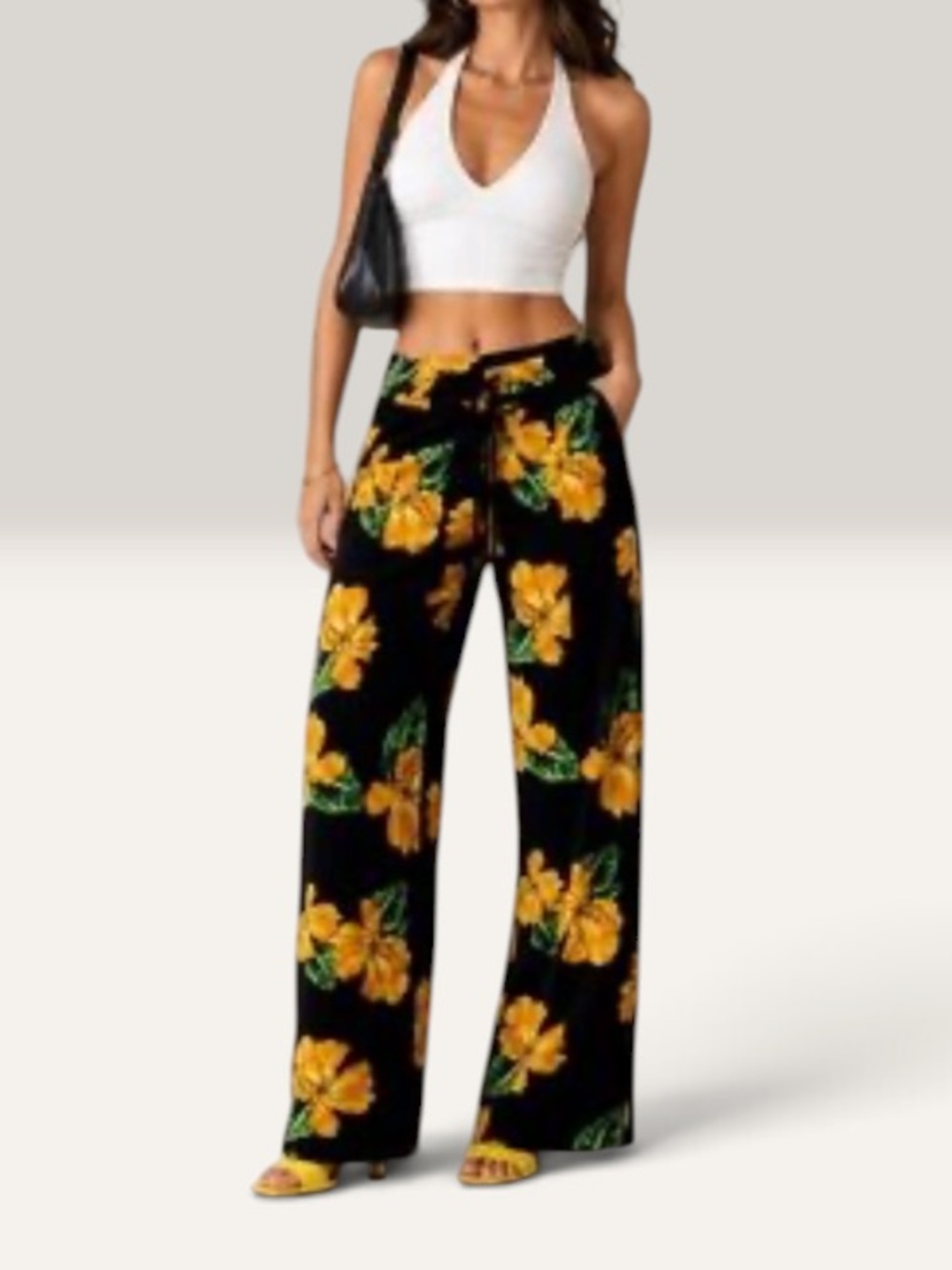 Zara Basic Floral Black and Yellow
Palazzo Trousers Pockets Hibiscus Sz S Wome